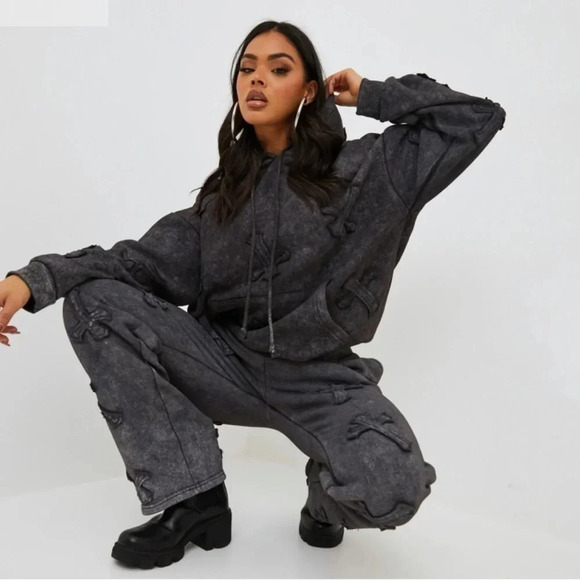 EGO‎ Joggers Large Oversized High Waist Acid Wash Black Gothic Cross Patch Punk - Picture 4 of 5